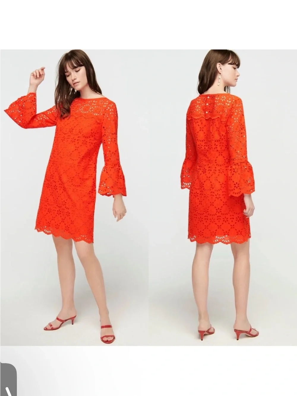 J Crew Bell Sleeve Eyelet Dress Brilliant Flame Size 4